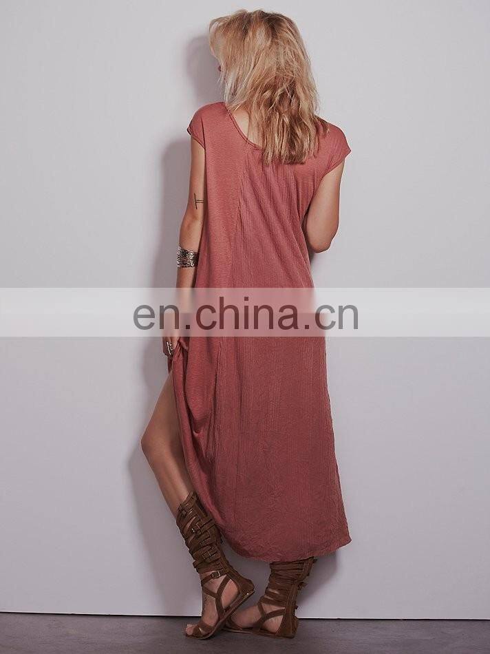 Cap sleeve woman knit midi dress ,fashionable woman loose fix dress