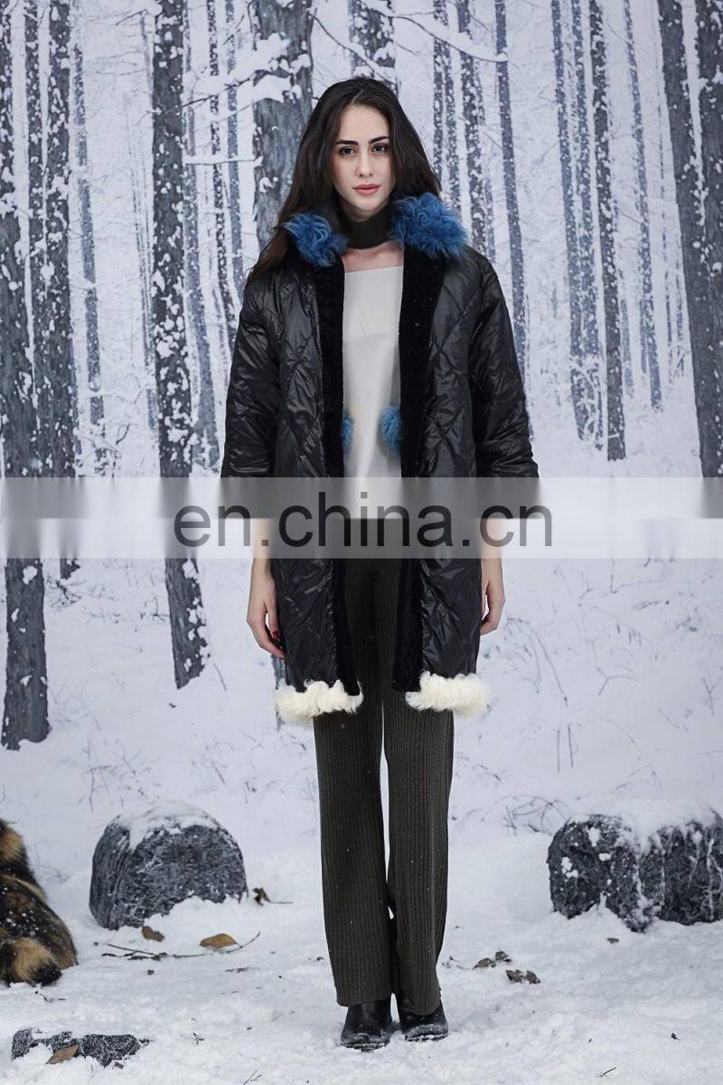 Nifty Style Lamb And Mink Fur Coat Reversible Female Multicolored Mix Different Fur Jacket Real Fur Down Overcoat