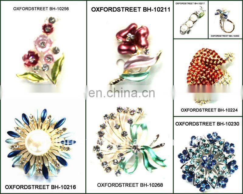 newest fashion alloy diamond flower leaf brooch pin