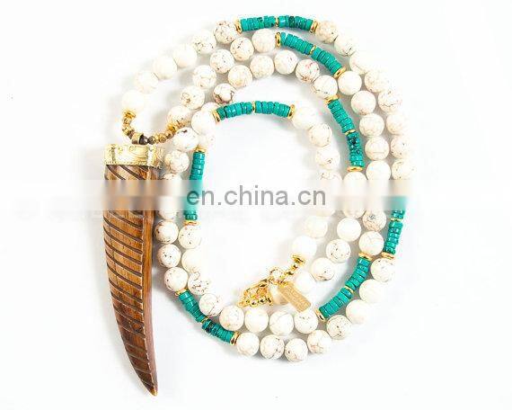 Firoz stone beads Horn pendant tribal boho necklace