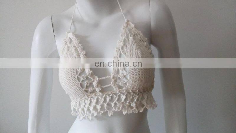 SUMMER CROCHET TOP Summer Festival Top Yoga Corset Hippie Knit White Lace Sexy Bra Halter Top