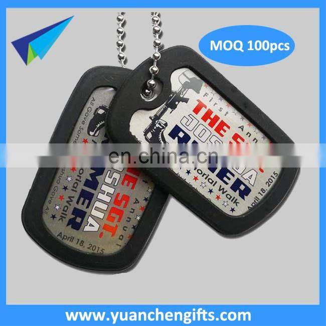 2016 Cheap raised metal aluminum dog tags with ball chains