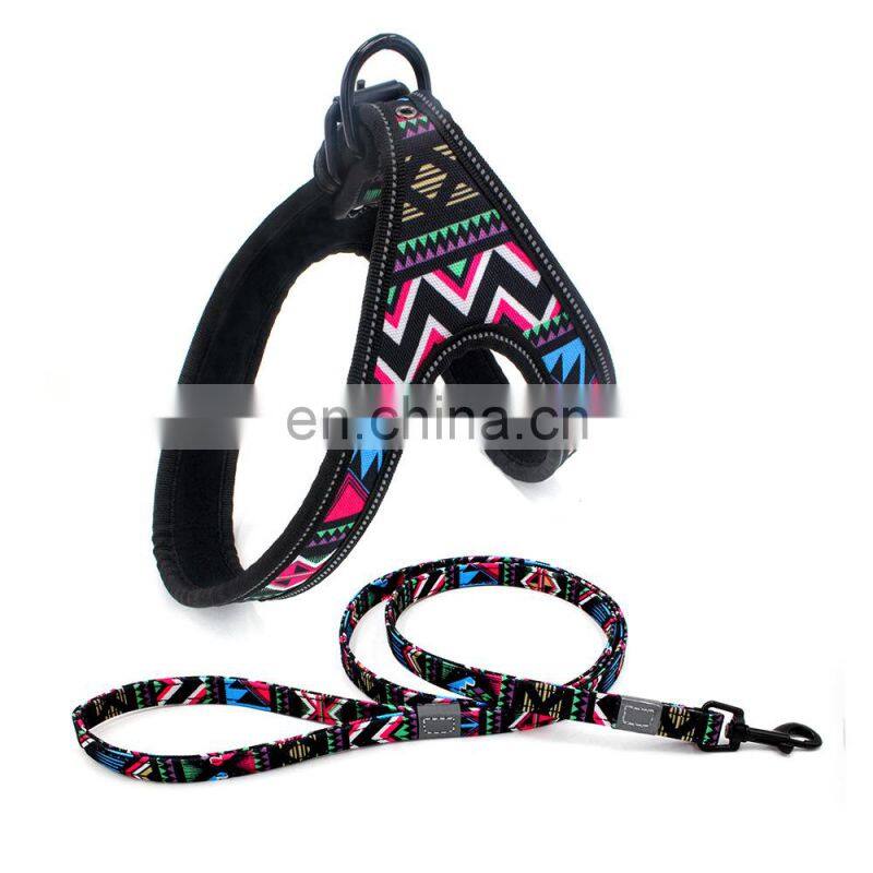 High Quality Adjustable Nylon Training Custom Cotton Printed Soft Pet Dog Harness