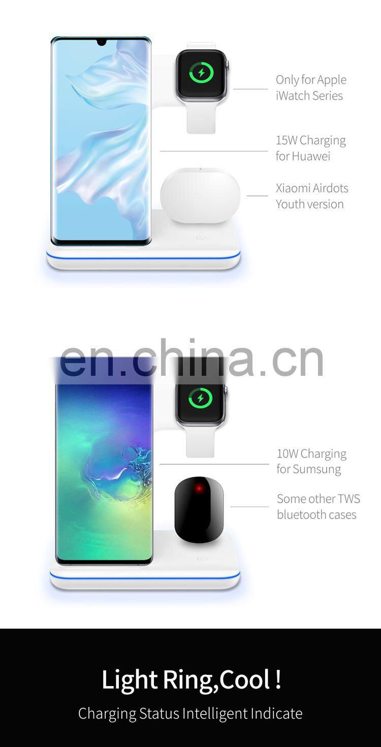 Newest 2020 shenzhen universal wireless charger usb hub fast sucker Watch mobile phone headset 3 in 1 in car wireless charger