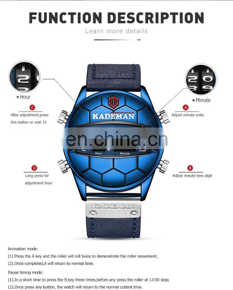Kademan 9099 New Dual Display Wristwatch Waterproof Time Chrono Functional Watches Men Classic