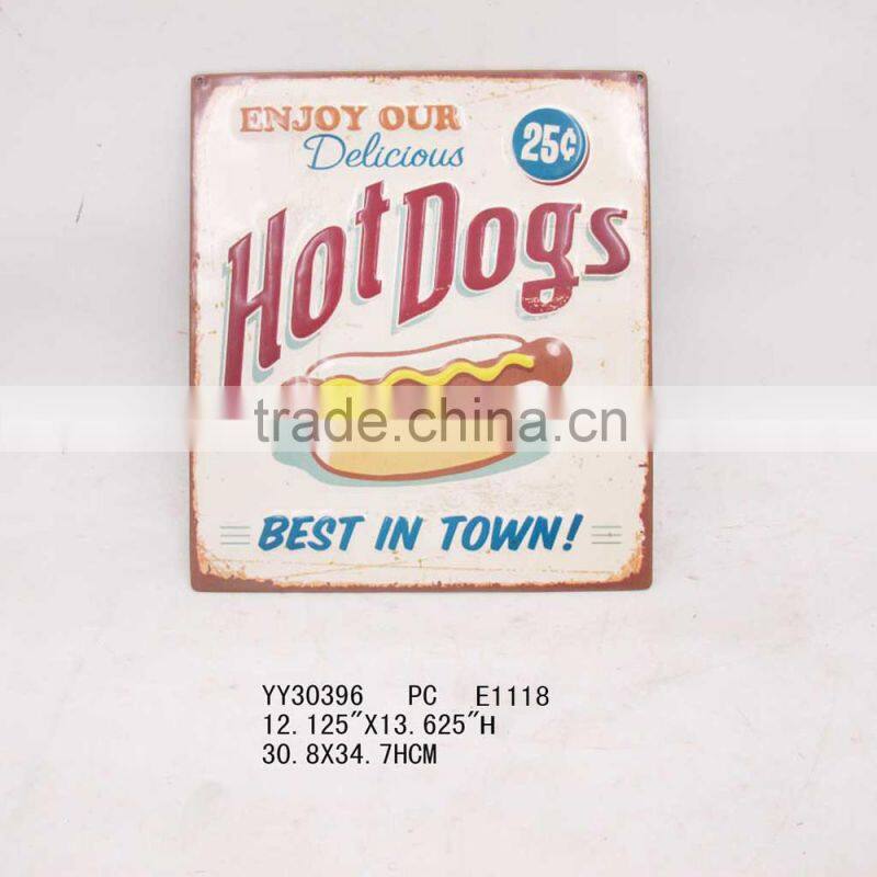 vintage embossed tin sign, hot dog design wall decor