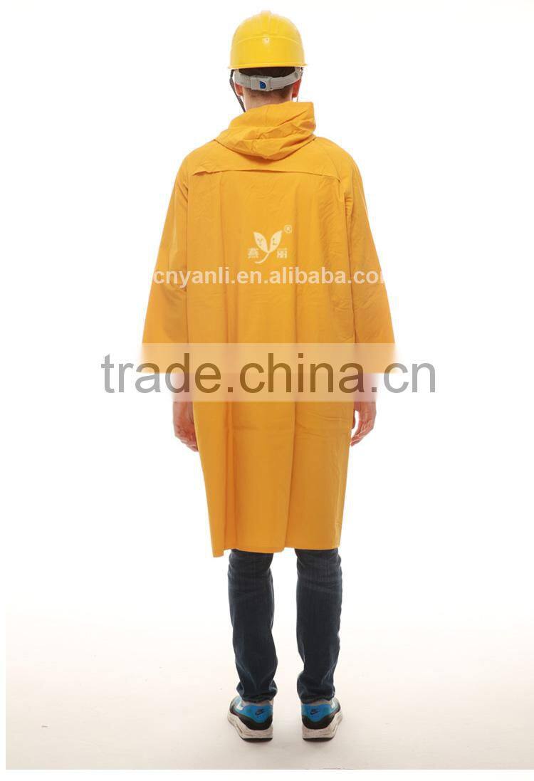 YANLI good breathable PVC long raincoat with hood and air hole