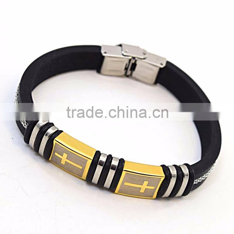 fashion bracelet silicone wristband cross steel silicon bracelet