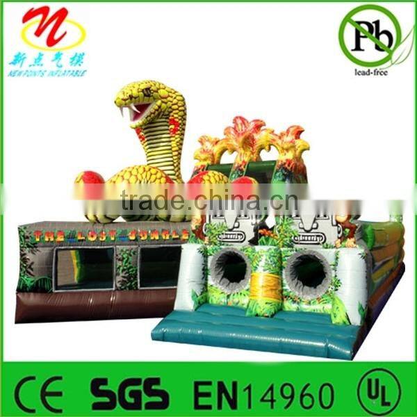 Outdoor inflatable fun city the lost jungle, partible bouncy castle slide combo