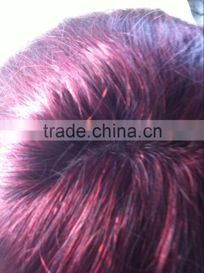 glueless color 99j human virgin hair wig top silk front lace with bang