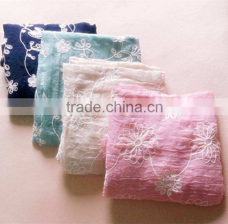 New Fashion Ladies Flower Embroidery Long Cotton Shawl Pashmina Scarf
