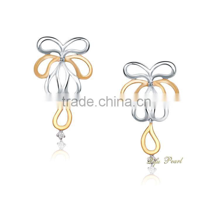 Alibaba China Wholesale Fashion Pearl Earring, 18K Gold Freshwater Pearl Jewelry with Diamond