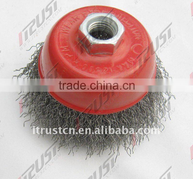 bowl cup brush crimped wire, wire brush brass coated wire