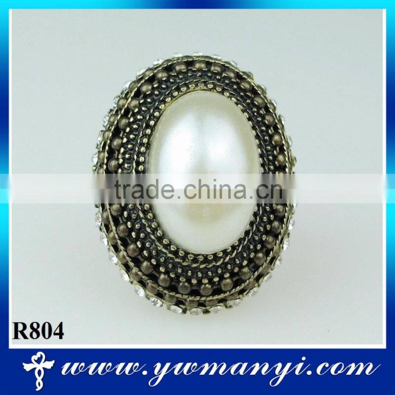 Competitive price fashion ring jewelry pearl antique gold ring R804