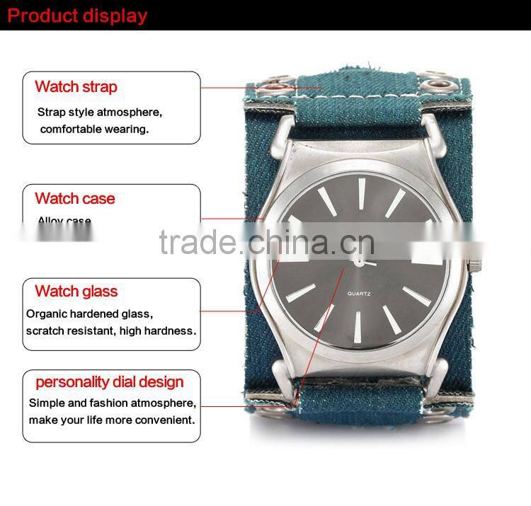 2015 Oulm large wristwatches, fashion denim jewelry watch, quartz watch made in china
