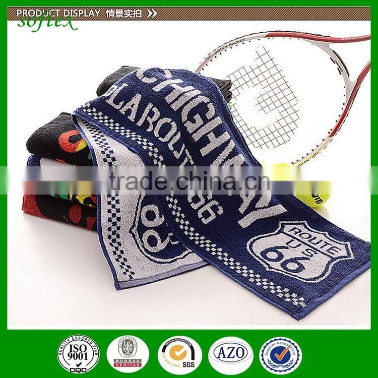 china supply 25x100cm 100 cotton high quality jacquard logo sport towel