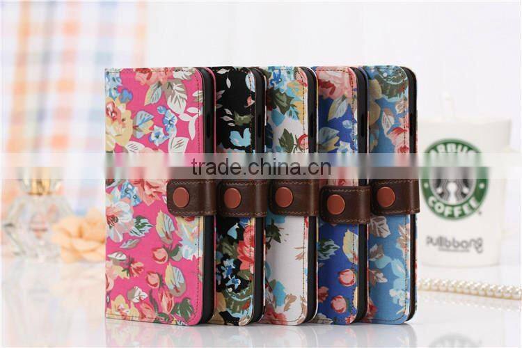 OEM and ODM Flower Pattern Purse Leather Case for iPhone 6 F-IPHLC020