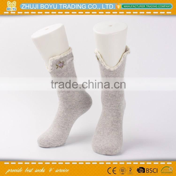 BY-161201 Angora material Ladies angora socsk casual socks for winter with striped pattern