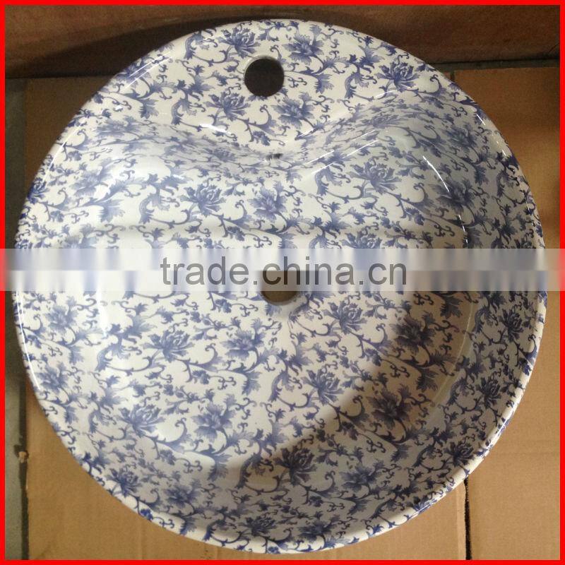 Bathrooms furniture blue and white porcelain patterned ceramic sink BO-27