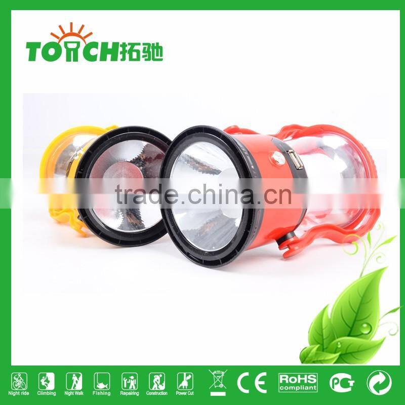 Vintage Design Red&Yellow Color ABS Plastic Lantern Solar LED Camping Light with 3w Torch Light