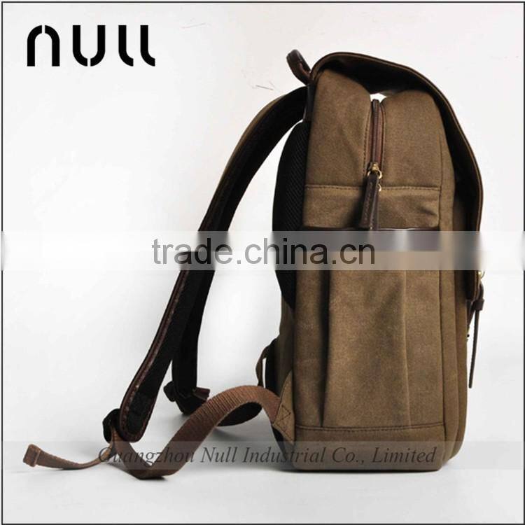 Hot selling durable hiking travelling canvas and leather dslr backpack oem camera bag