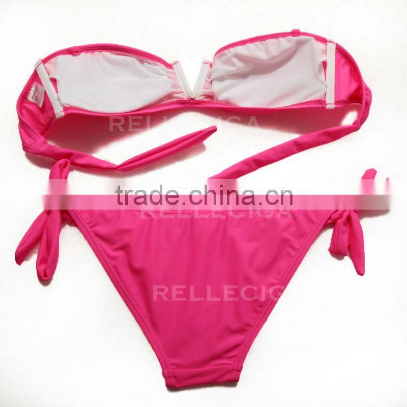 RELLECIGA Swimsuit - Solid Fluorescent/Neon Green Fully Lined Bandeau Top Sexy Young Girl Bikini Set with Removable Padding