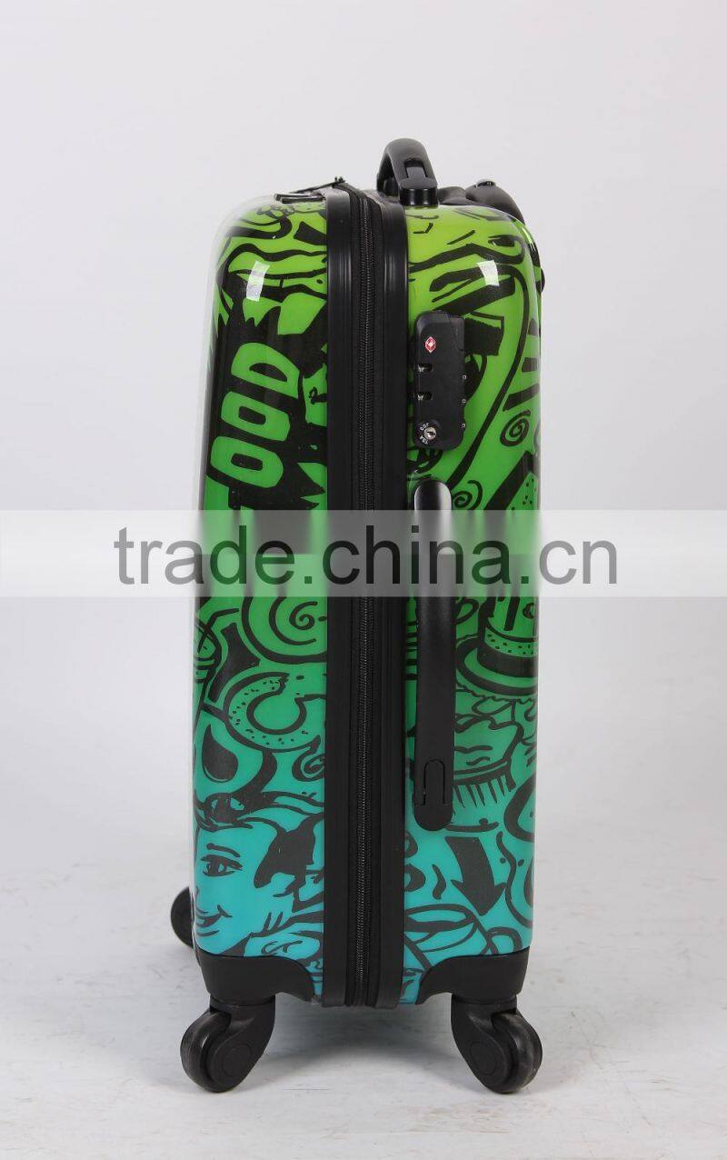 colorful printed trolley travel cabin abs suitcase
