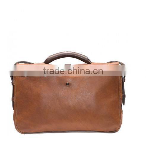 Retro Handcraft Tote Leather Handbags With Wax Canvas Flap