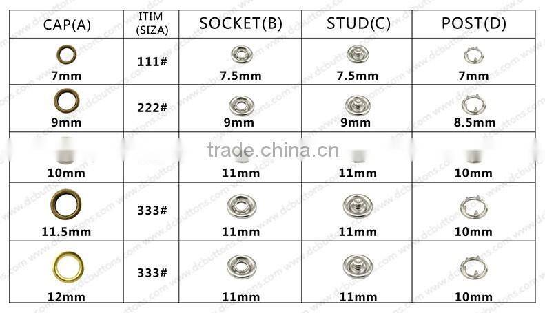 Metal material prong snap fastener for leather bag garment