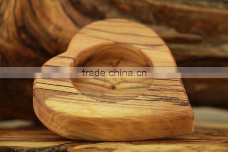 Olive Wood Carved Candle Heart St Valentine Day Home Decoration