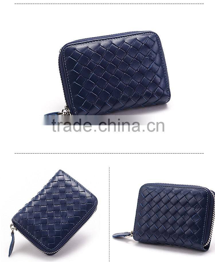 Knitted leather credit card holder in soft grain leather high quality standard