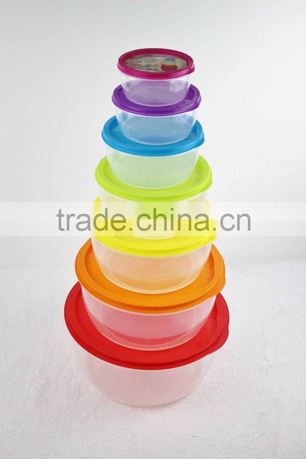 round 7 x Clear Plastic Food Storage Box Containers With Multi Colour Lids