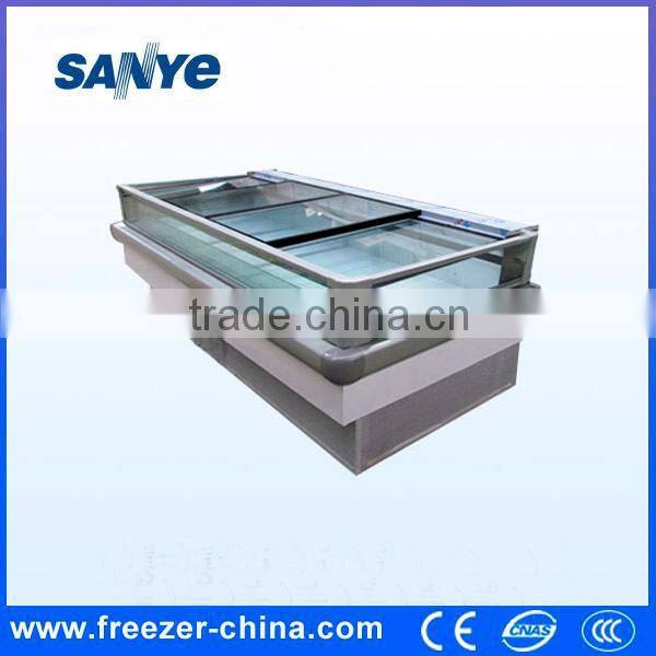 Supermarket island display freezer chest refrigearator with glass cover