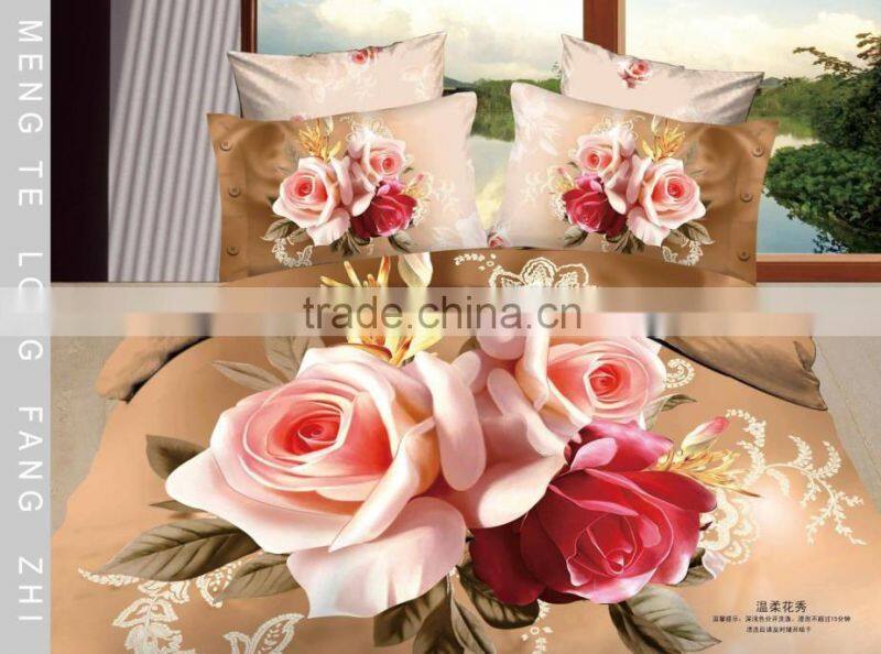 100% Cotton 3d Goldren Rose Reactive print Bedding Sets Sheet Pillowcases Sets Bedding Duvets Covers Sets (Full, 4