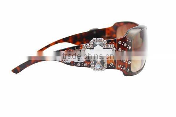 Leopard Print Rhinestone Cross Western Style Sunglasses 100% UV 400 With Box