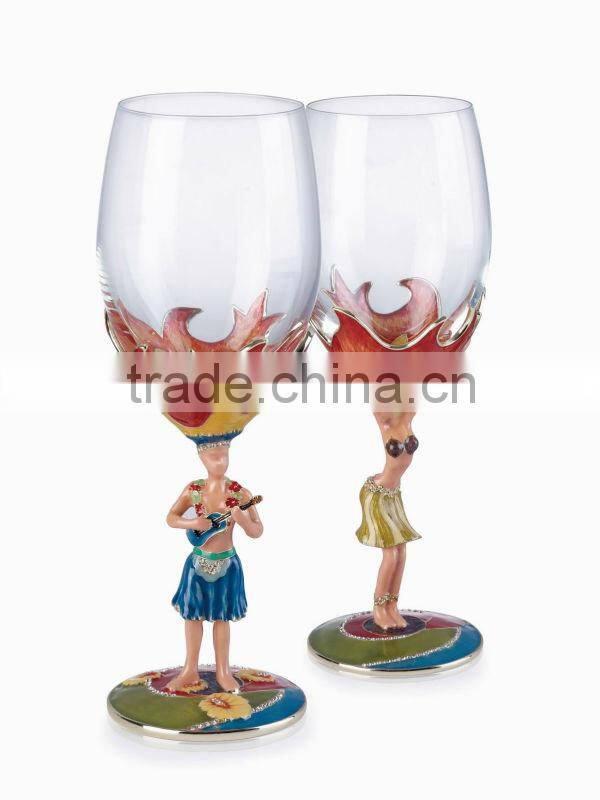 RORO Hawaii boy&girl enamel crystal glass big red wine glass