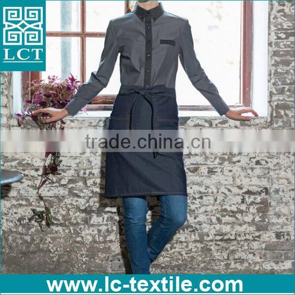 restaurant uniform waitress denim jeans waist aprons with pockets