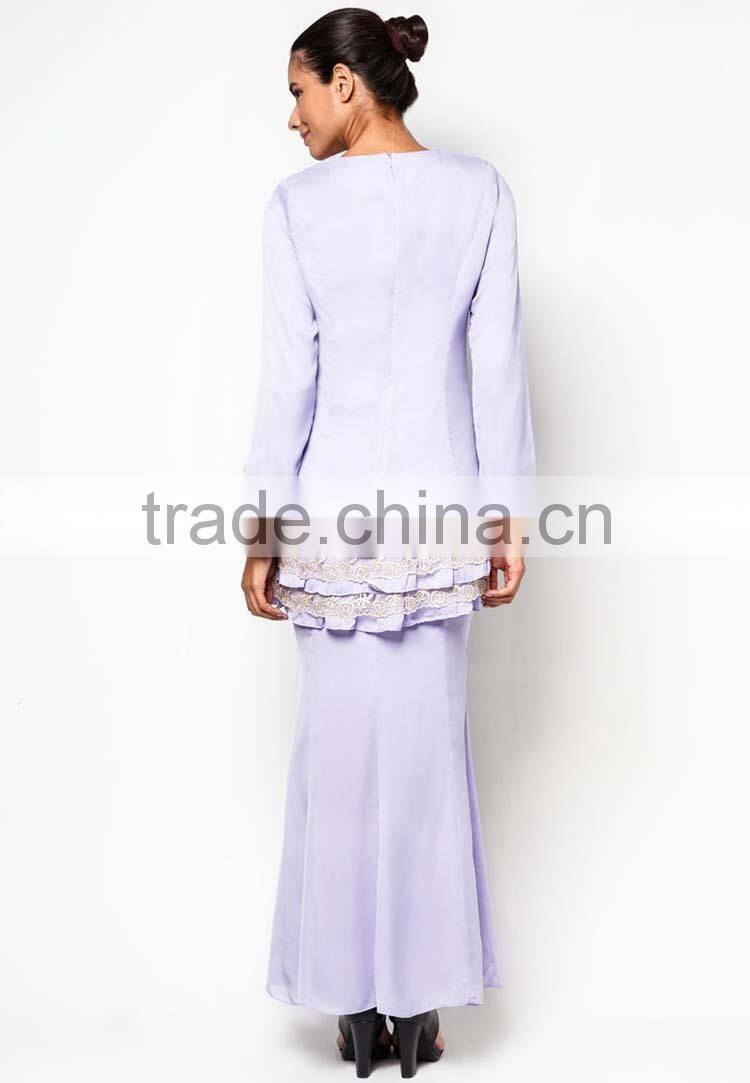 Light purple black scarf white lace elegant women muslim dress