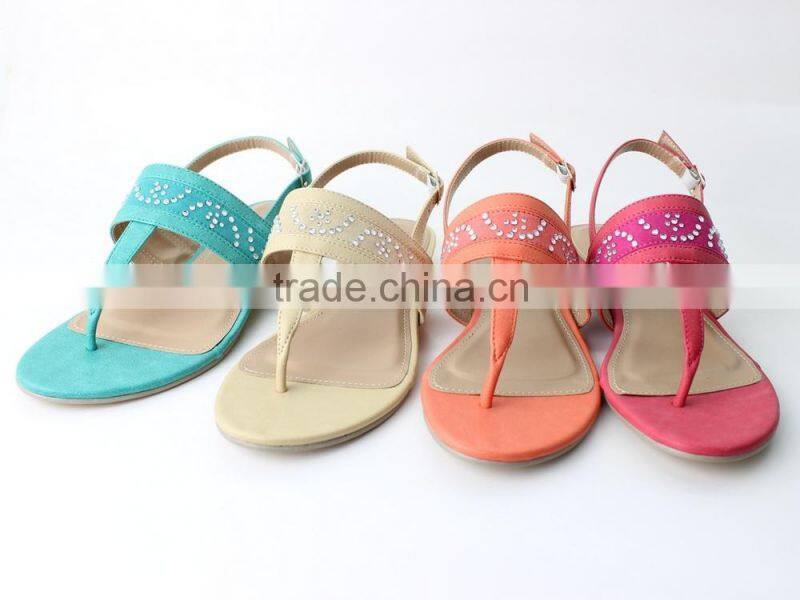 latest fashion rhinestone fancy flat summer sandals for women 2015