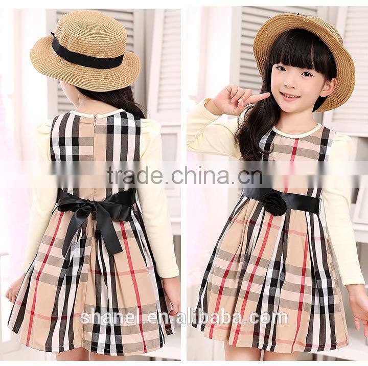 New arrival 2015 Autumn/Winter long sleeve girls plaid dress princess dress