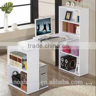 simple wooden horse like computer desk with book shelf