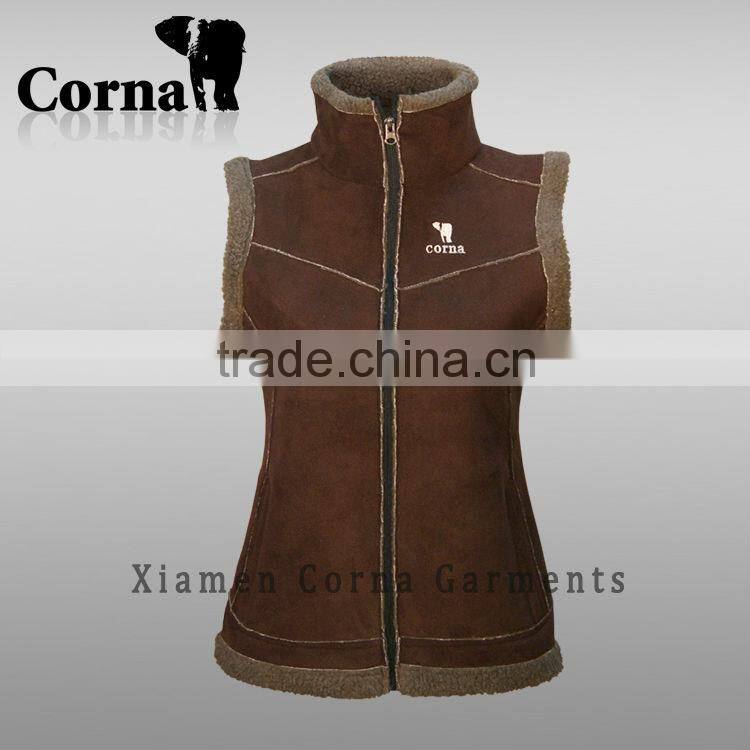 Wholesale high collar warm keeping zip up windproof custom fleece vests