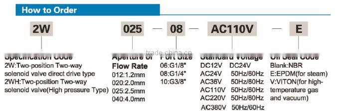 2W Series AC110v 1" electric water valve 10mm solenoid valve in china supplier