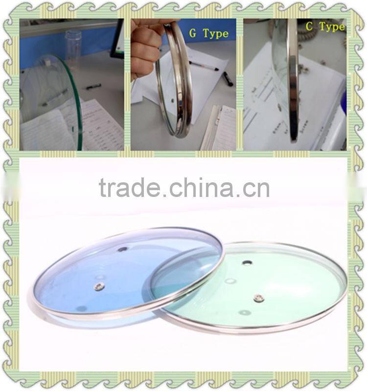 transparent tempered glass lid with stainless steel rim