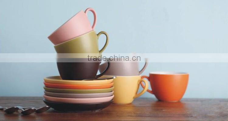 Logo Decal Artwork Design Decorated Customized Ceramic Stoneware Commercial Cups and Saucers Sets