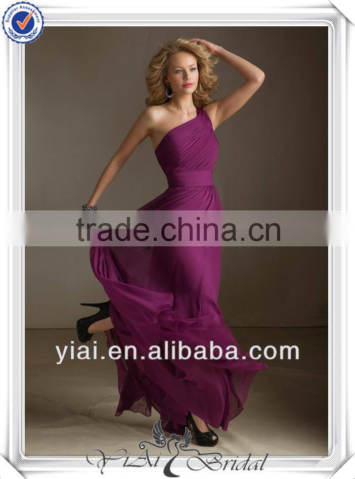 QQ321 One shoulder fuchsia chiffon bridesmaid dress patterns 2014
