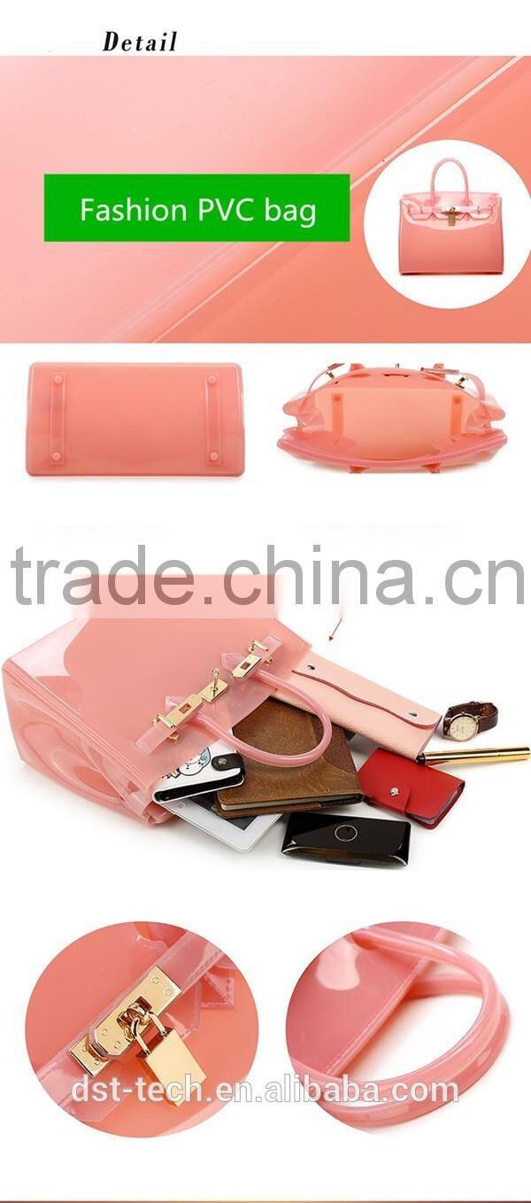 Candy color pvc handbag with lock,silicone rubber bags handbag