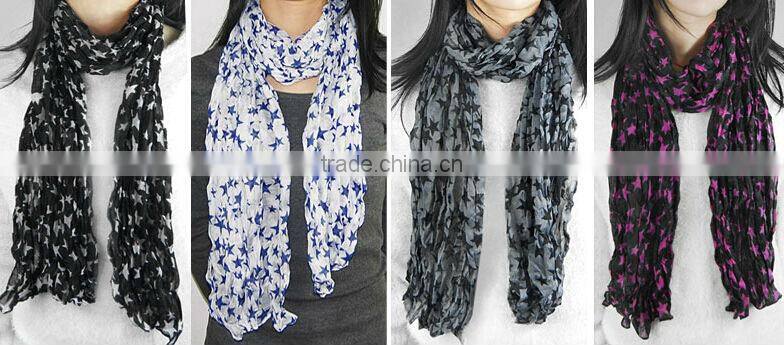 Fashion Women Ladies Soft Long Crinkle Shawl Stars Scarf Stole Cotton