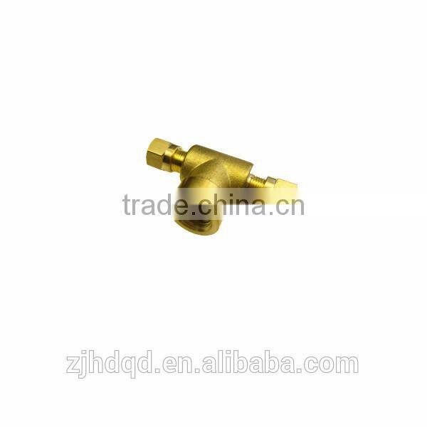 3 way brass hose connector with valve , T-type hose barb ,brass electrical connector,female thread