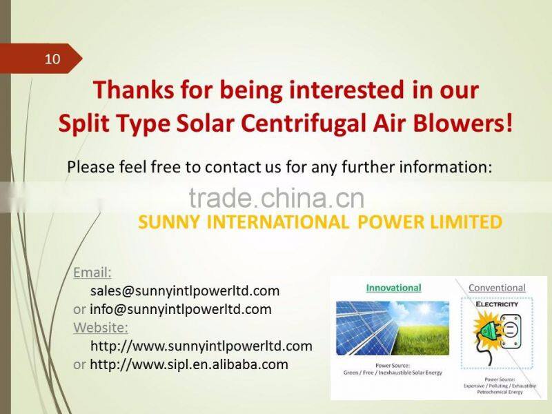 SUNNY solar powered dia.100mm 4 inch double air-outlet centrifugal air blower fan with battery